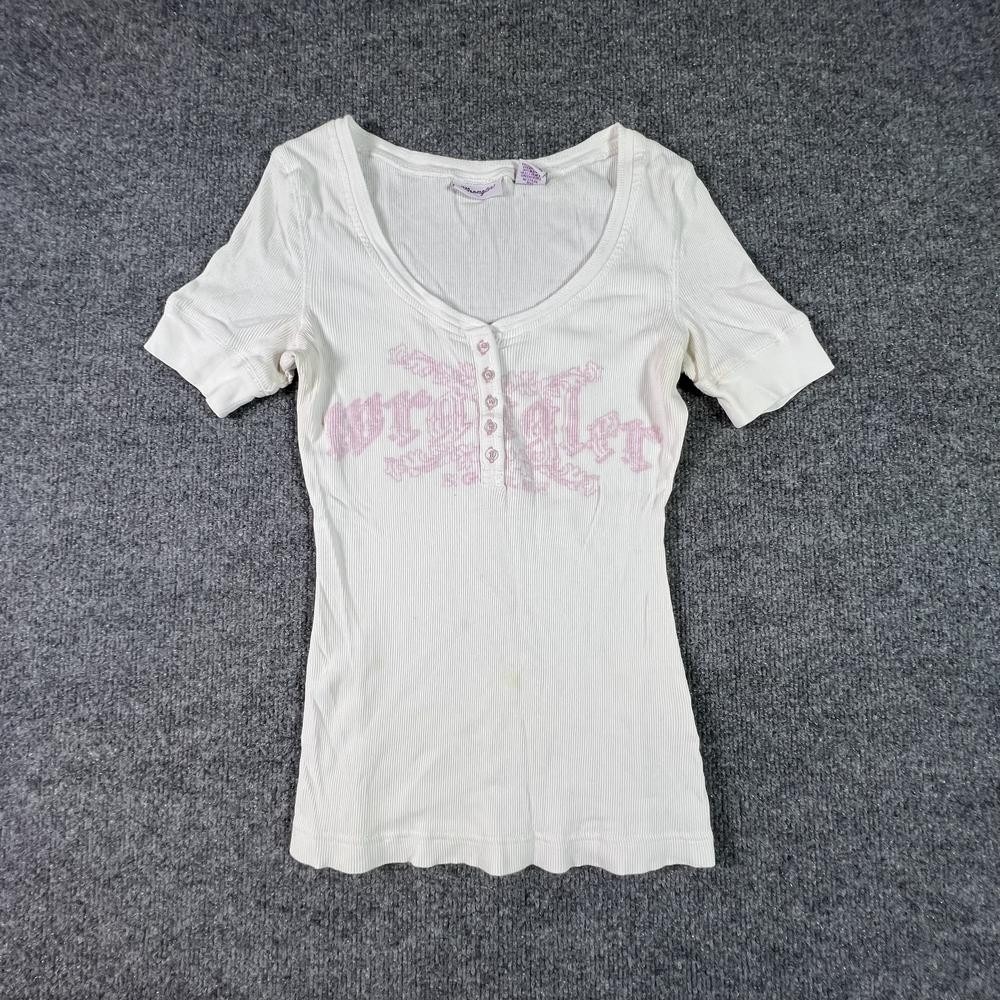 Wrangler Henley Top Womens L White Cotton Short Sleeve Graphic T-Shirt LWK301W